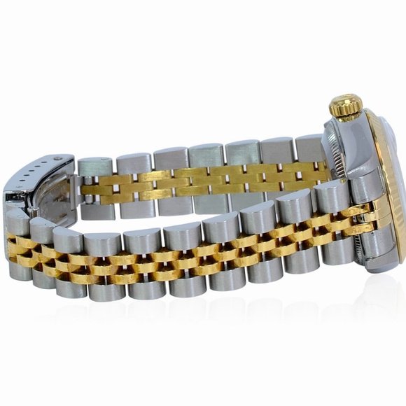 ROLEX DATEJUST SILVER ROMAN DIAL 18KY FLUTED JUBILEE TWO-TONE 26 MM WATCH 69173 - Picture 7 of 8